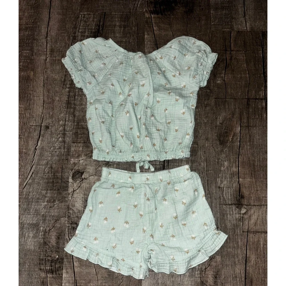 Member's Mark Girls Mint Green Floral Cotton Gauze Top and‎ Shorts Set 4T